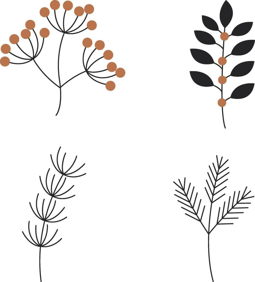 Winter Leaves with Flat Design. Vector Illustration Set.