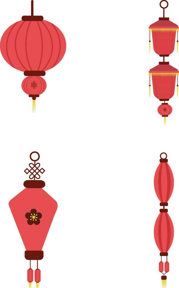 Chinese New Year Lantern Icon Set. Vector Illustration