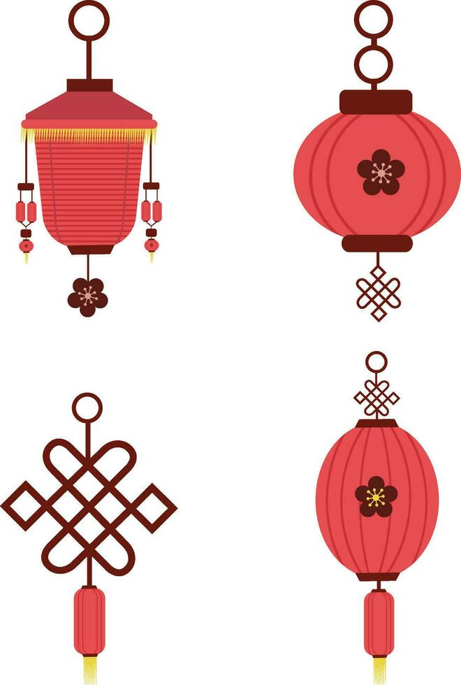 Chinese New Year Lantern Icon Set. Vector Illustration