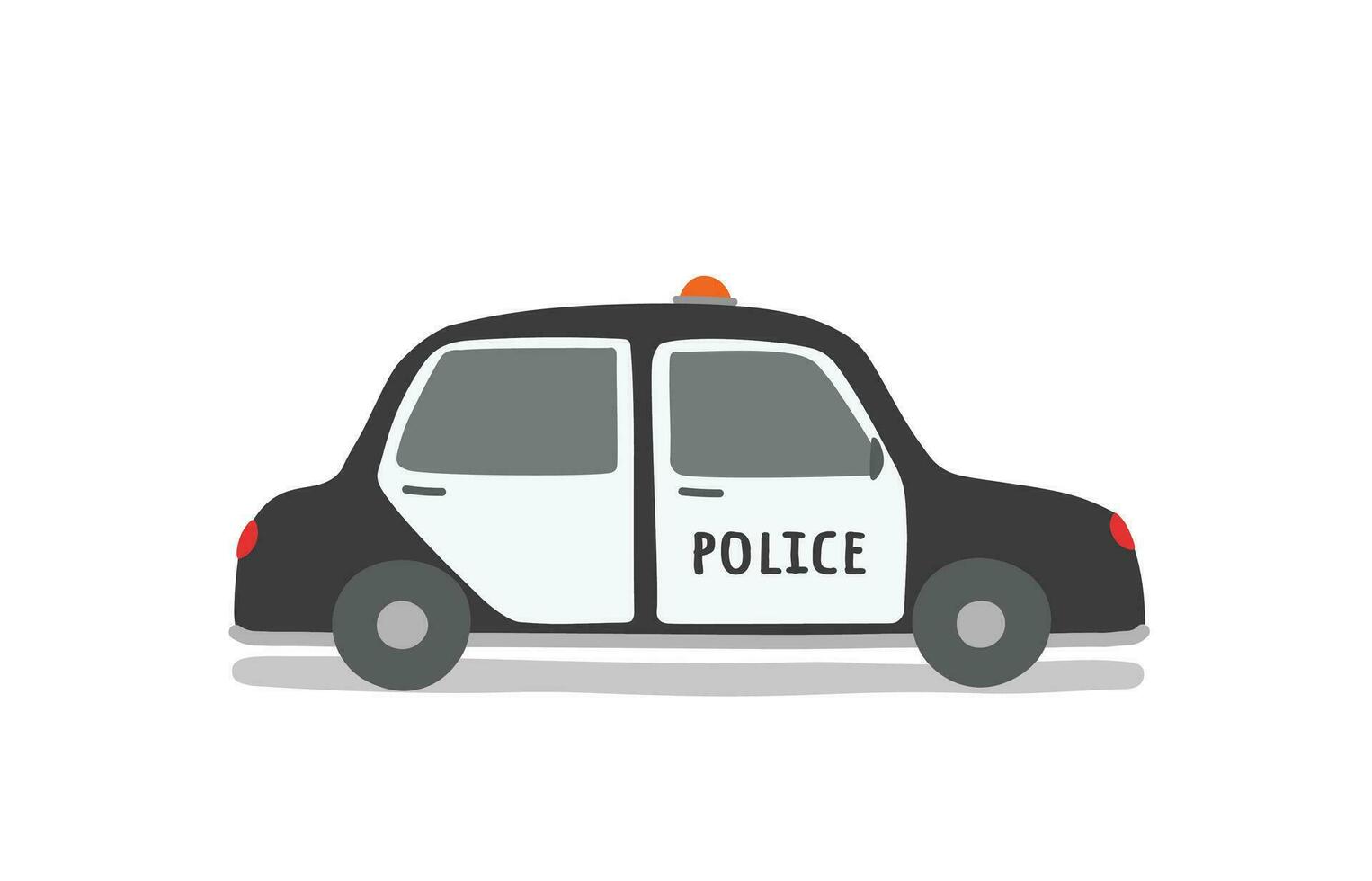 Simple cartoon police car illustration flat vector. Hand drawn specialty vehicles icon. Transportation element in kid drawing style. vector