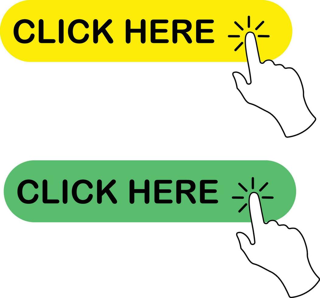 Click here buttons collection with hand pointer vector