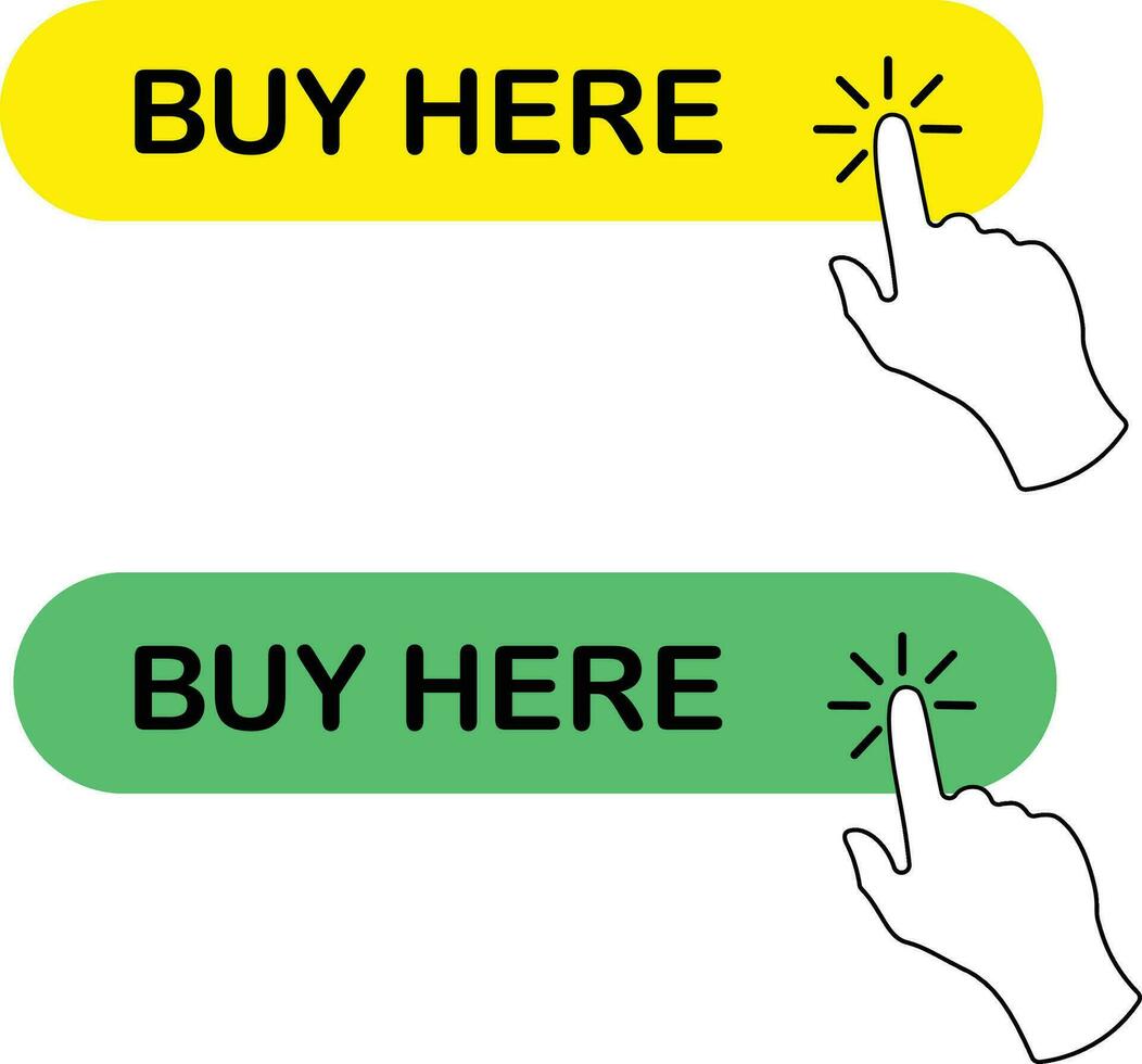 Buy here buttons collection with hand pointer vector