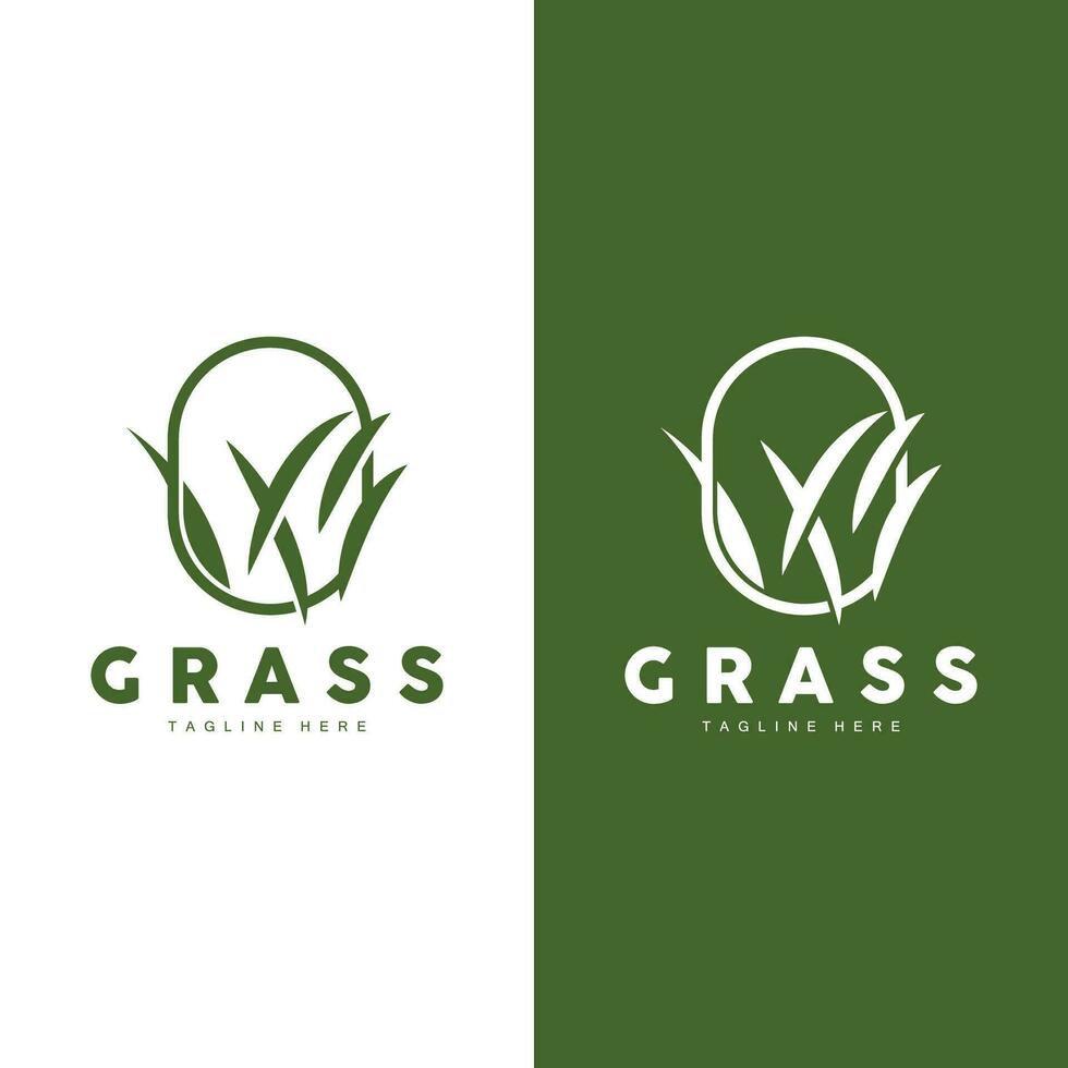 Green Grass Logo Design, Farm Landscape Illustration, Nature Design vector