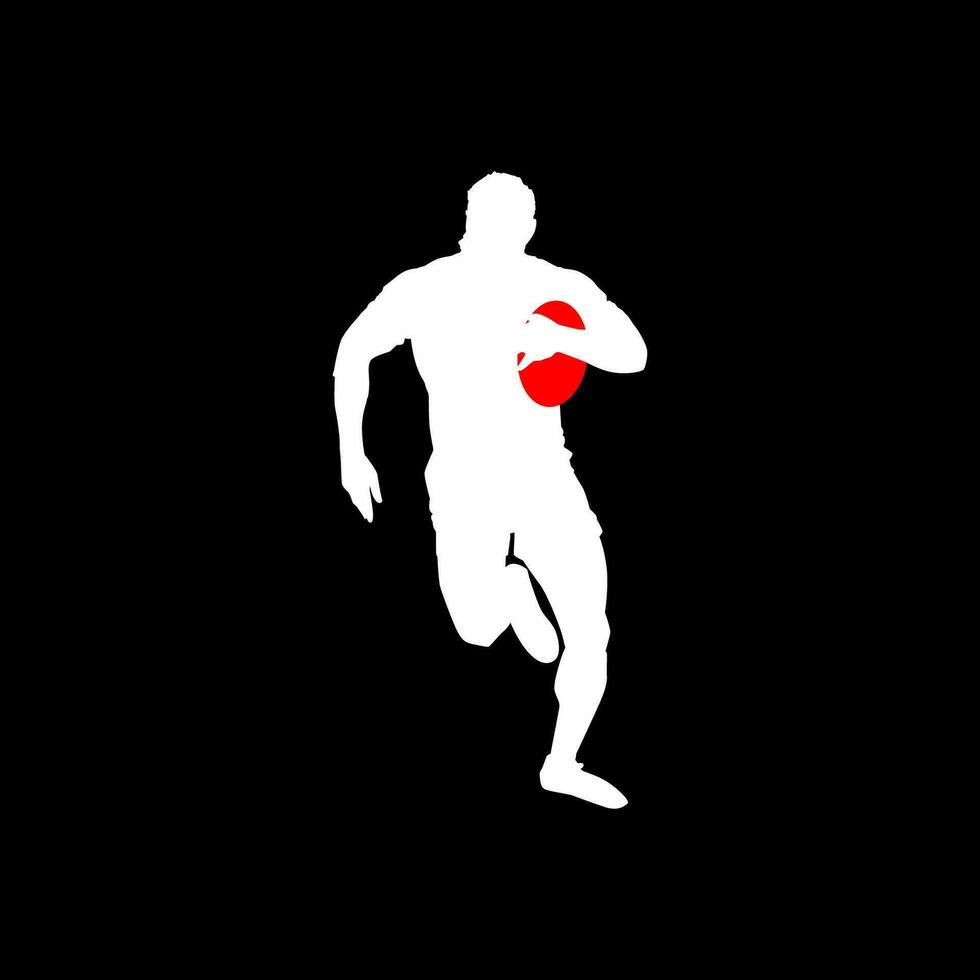 High details of rugby player silhouette. Minimal symbol and logo of sport. Isolated on background. Fit for element design, background, banner, backdrop, cover. Vector Eps 10