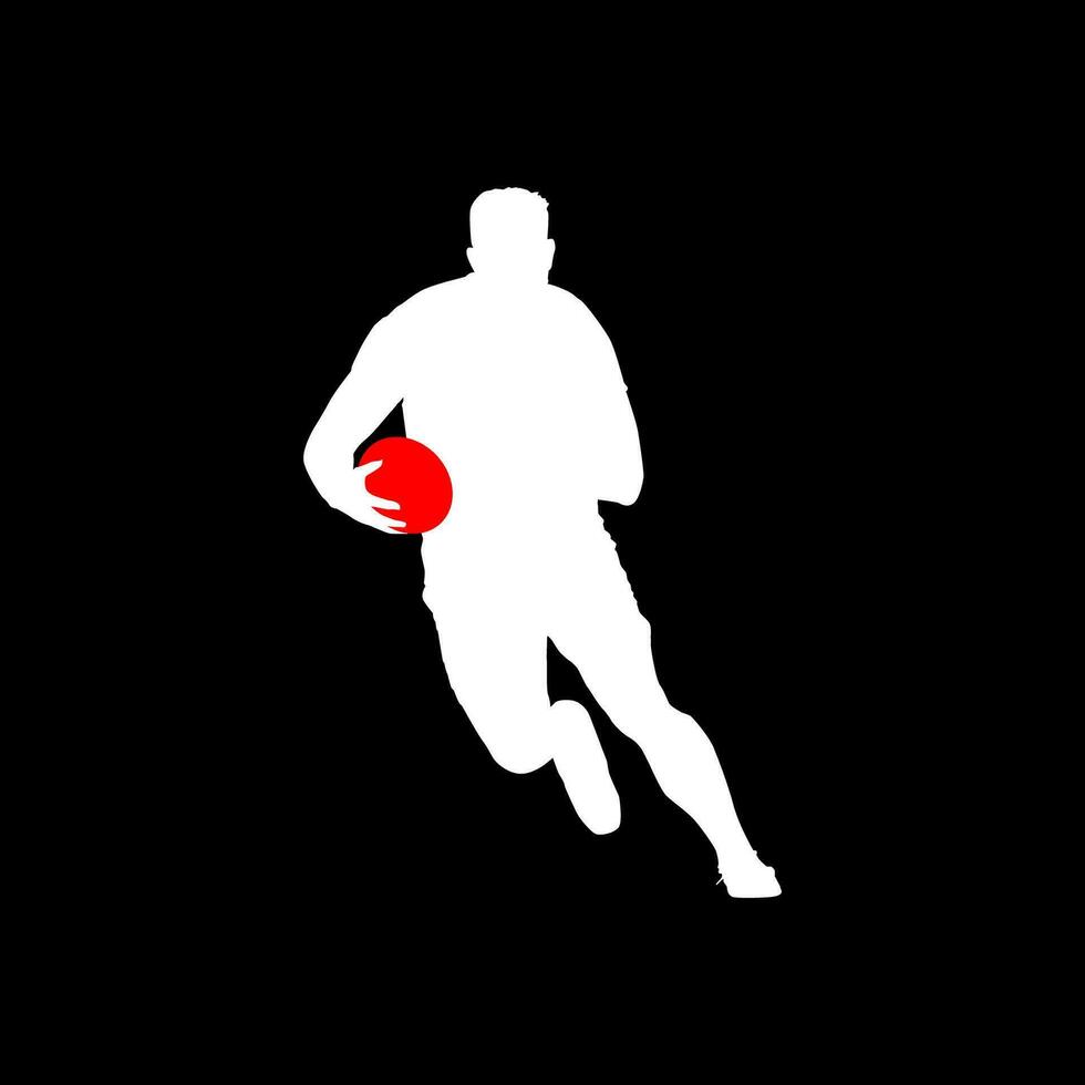 High details of rugby player silhouette. Minimal symbol and logo of sport. Isolated on background. Fit for element design, background, banner, backdrop, cover. Vector Eps 10