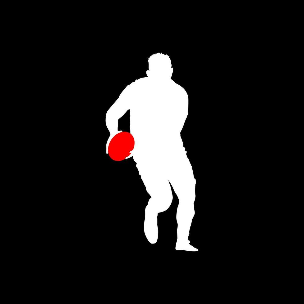 High details of rugby player silhouette. Minimal symbol and logo of sport. Isolated on background. Fit for element design, background, banner, backdrop, cover. Vector Eps 10