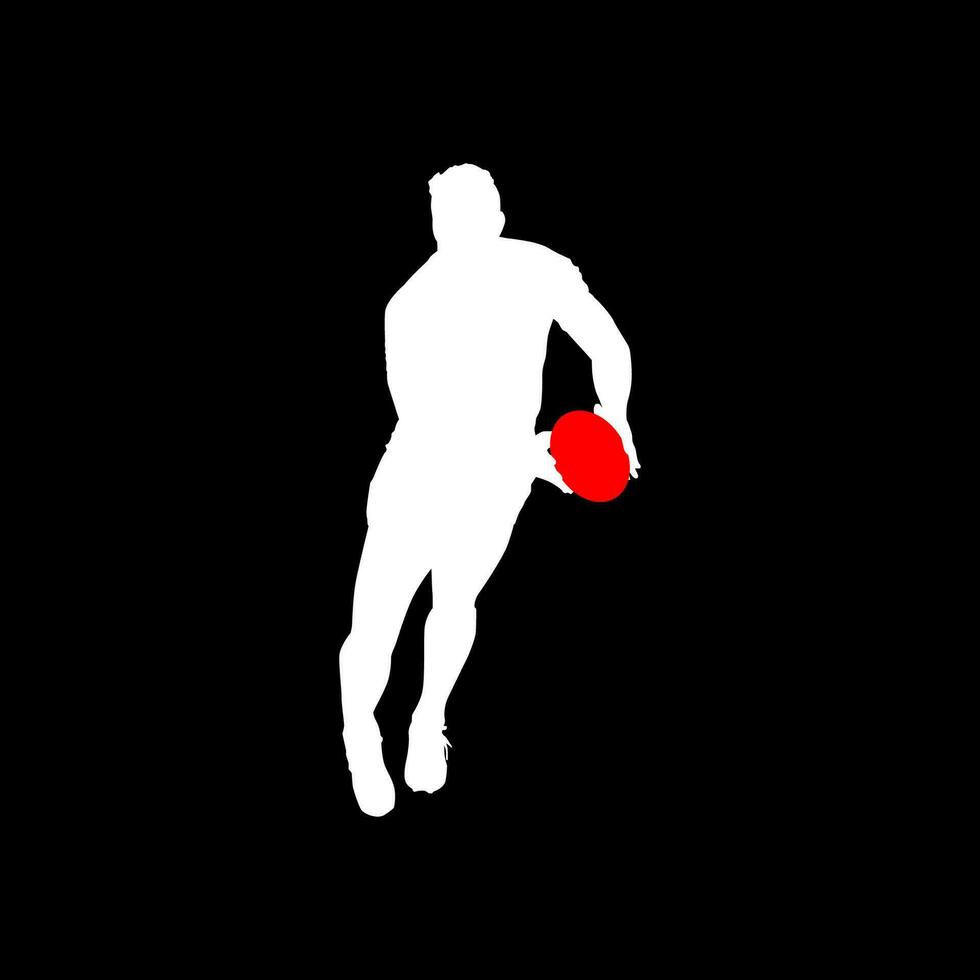 High details of rugby player silhouette. Minimal symbol and logo of sport. Isolated on background. Fit for element design, background, banner, backdrop, cover. Vector Eps 10