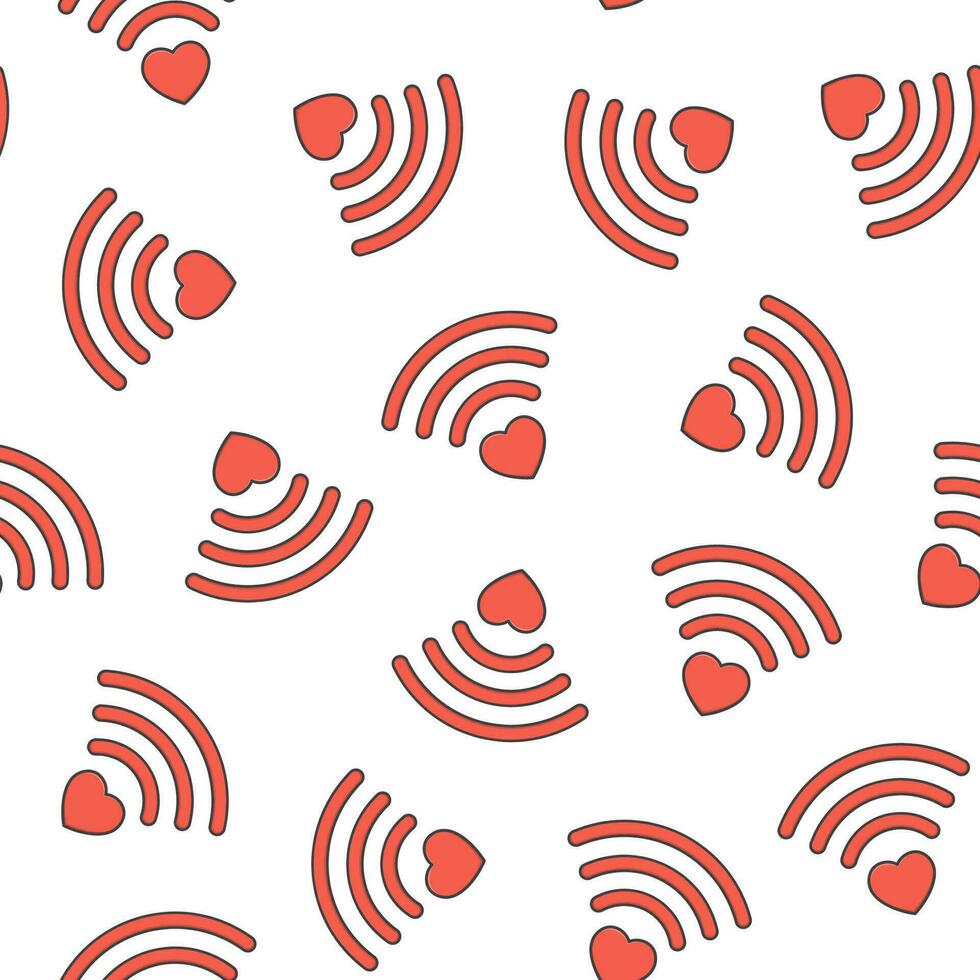 Heart Wifi Seamless Pattern On A White Background. Heart And Wifi Signal Icon Vector Illustration