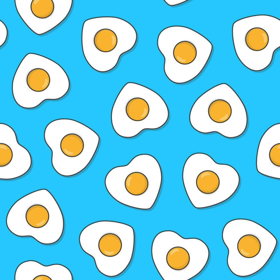 frito huevos sin costura modelo en un azul antecedentes. tortilla huevo tema icono vector ilustración