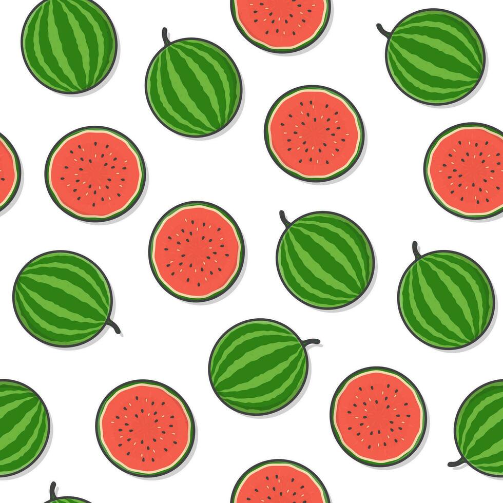 Watermelon Fruit Seamless Pattern On A White Background. Fresh Watermelon Theme Illustration vector