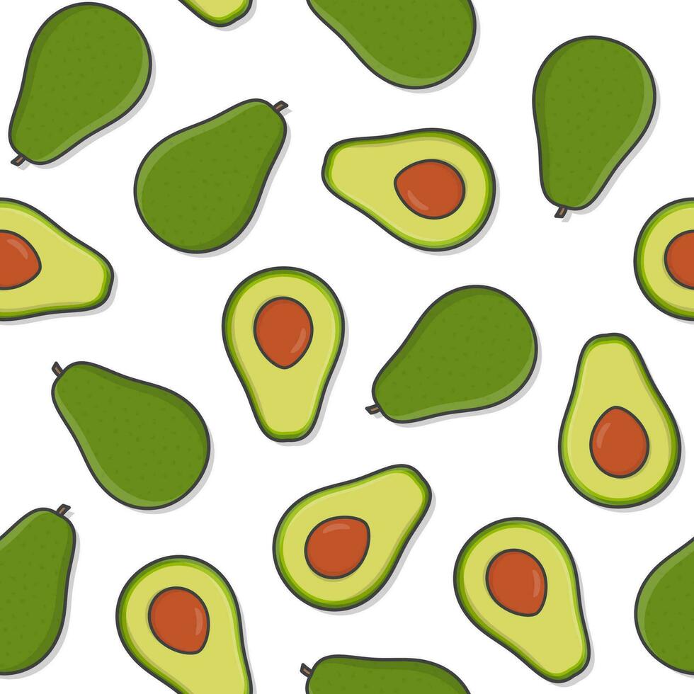 aguacate Fruta sin costura modelo en un blanco antecedentes. Fresco aguacate tema ilustración vector