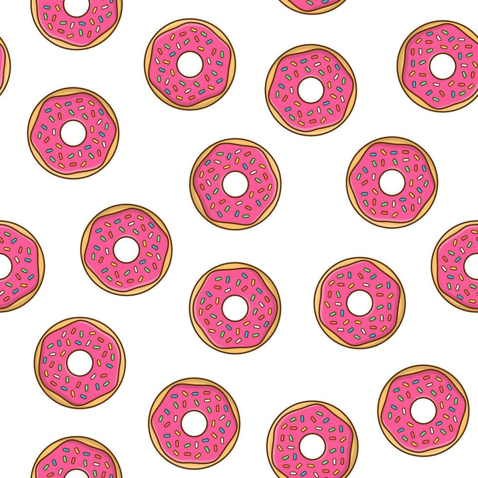 Donuts Seamless Pattern On A White Background. Tasty Donuts With Glaze And Powder Icon Vector Illustration