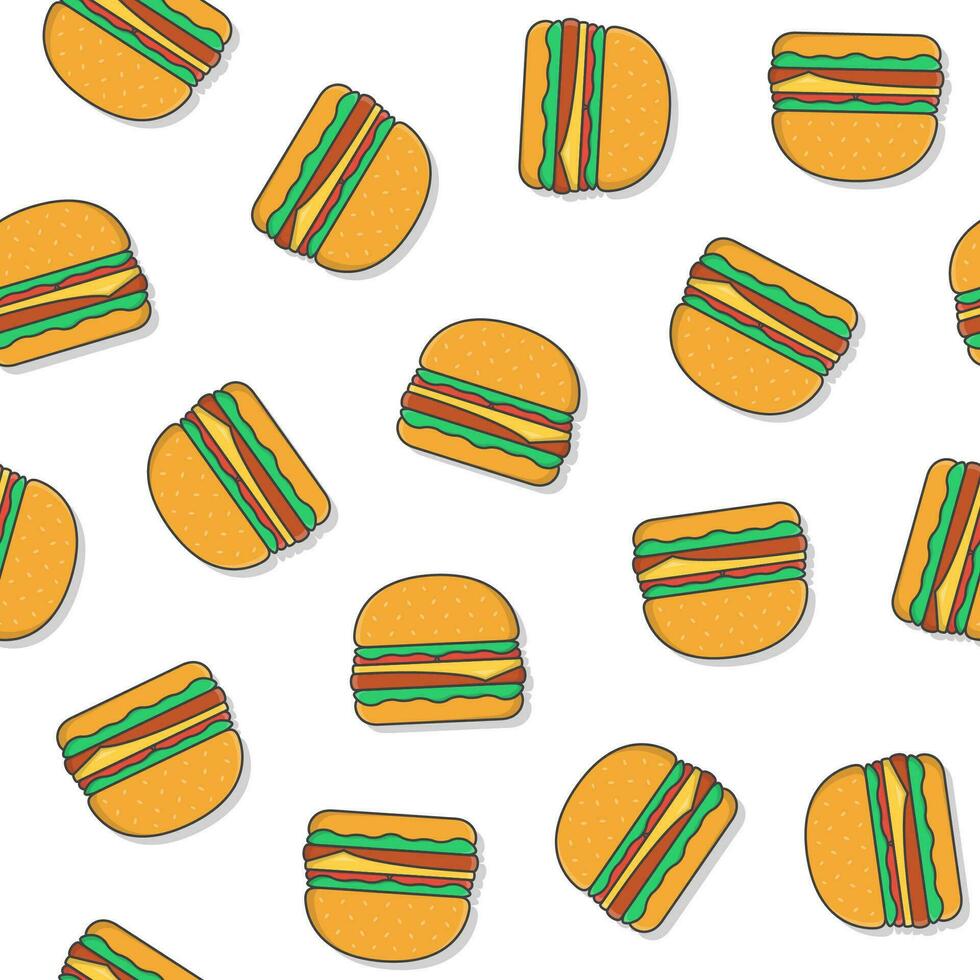 Burger Seamless Pattern On A White Background. Delicious Burger Theme Illustration vector