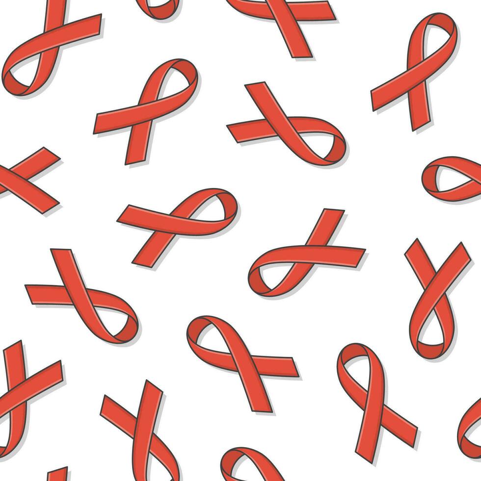 Awareness Ribbon Seamless Pattern On A White Background. Red Ribbon Icon Vector Illustration