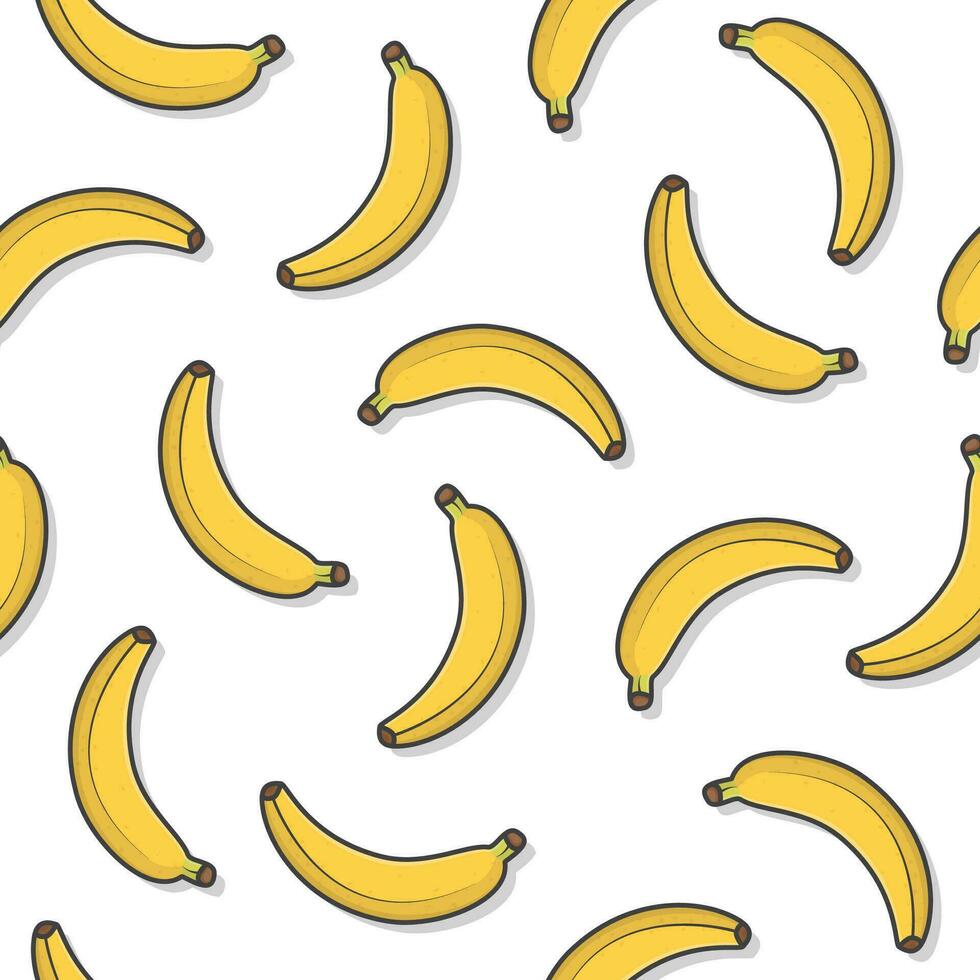 Banana Fruit Seamless Pattern On A White Background. Fresh Banana Icon Vector Illustration