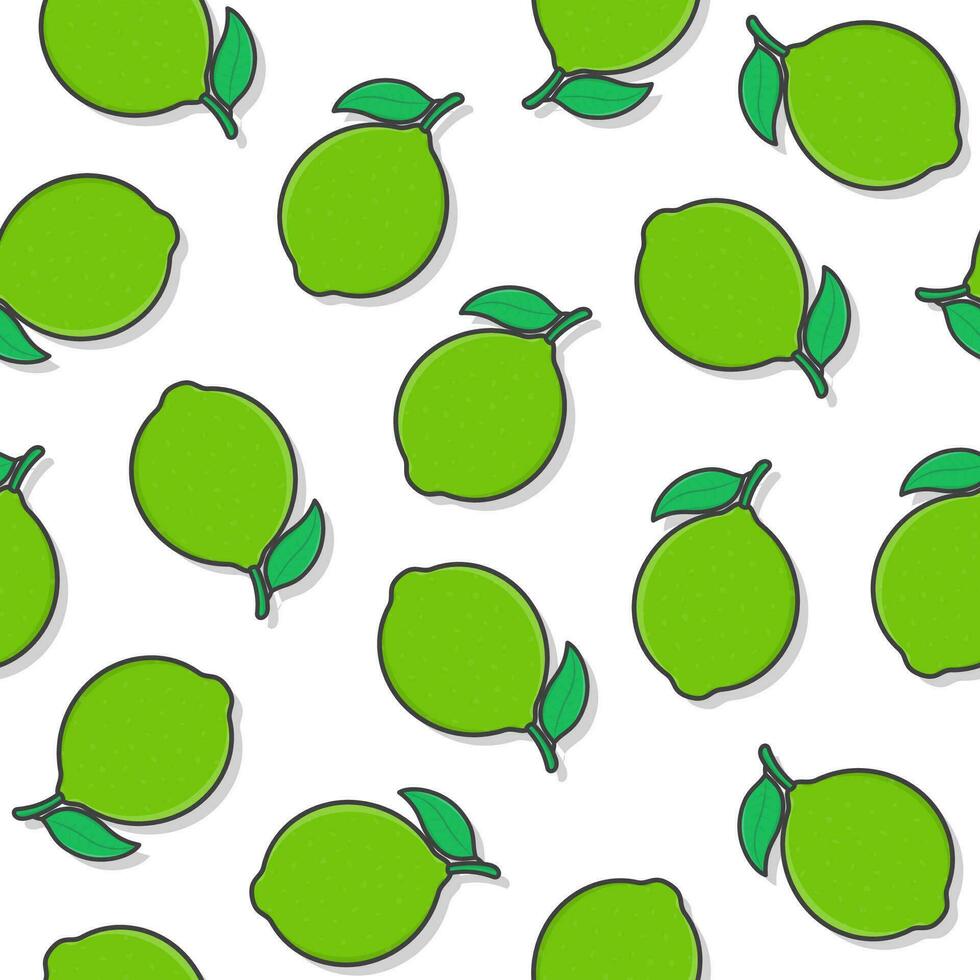 Lime Fruit Seamless Pattern On A White Background. Fresh Lime Icon Vector Illustration