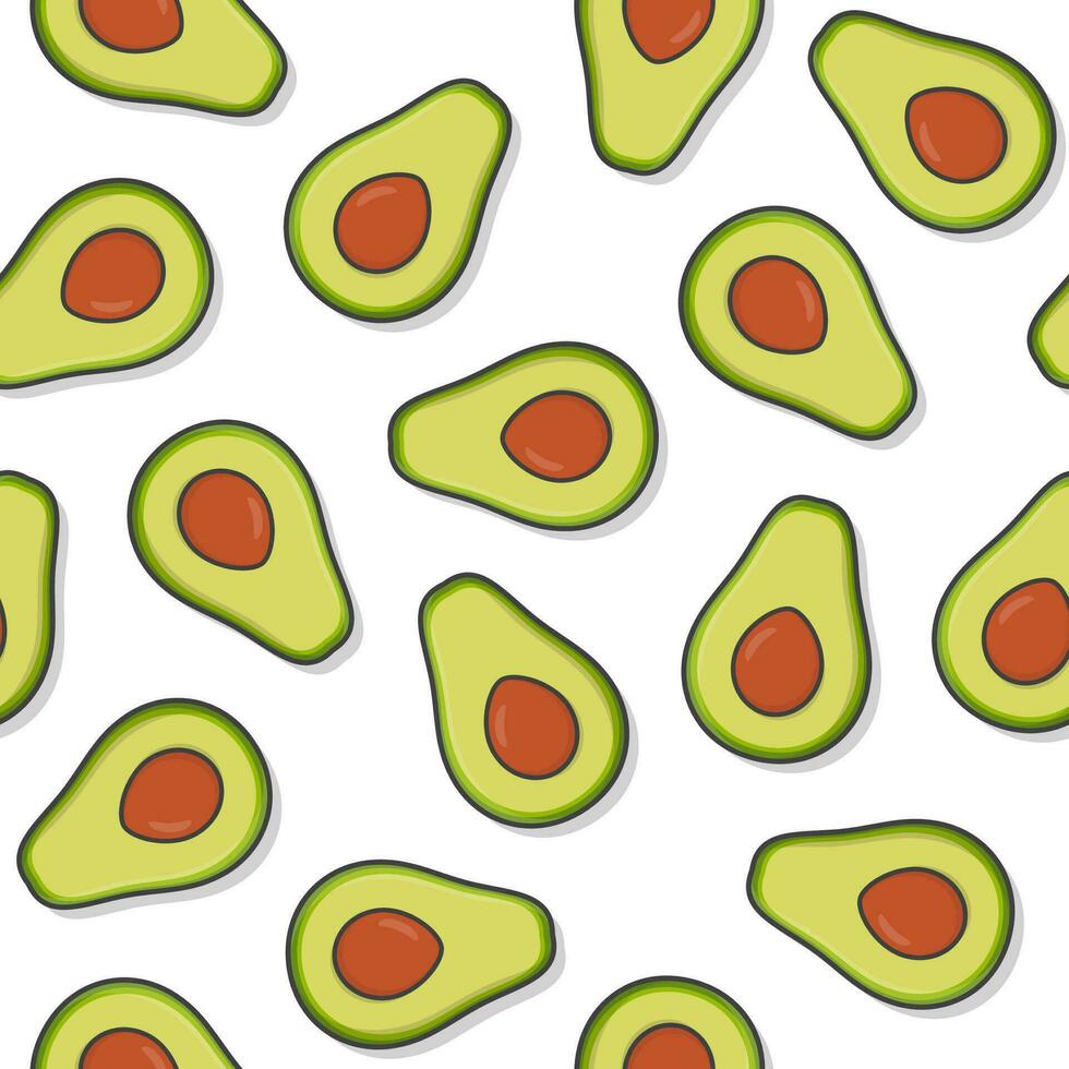 Avocado Fruit Seamless Pattern On A White Background. Fresh Avocado Icon Vector Illustration