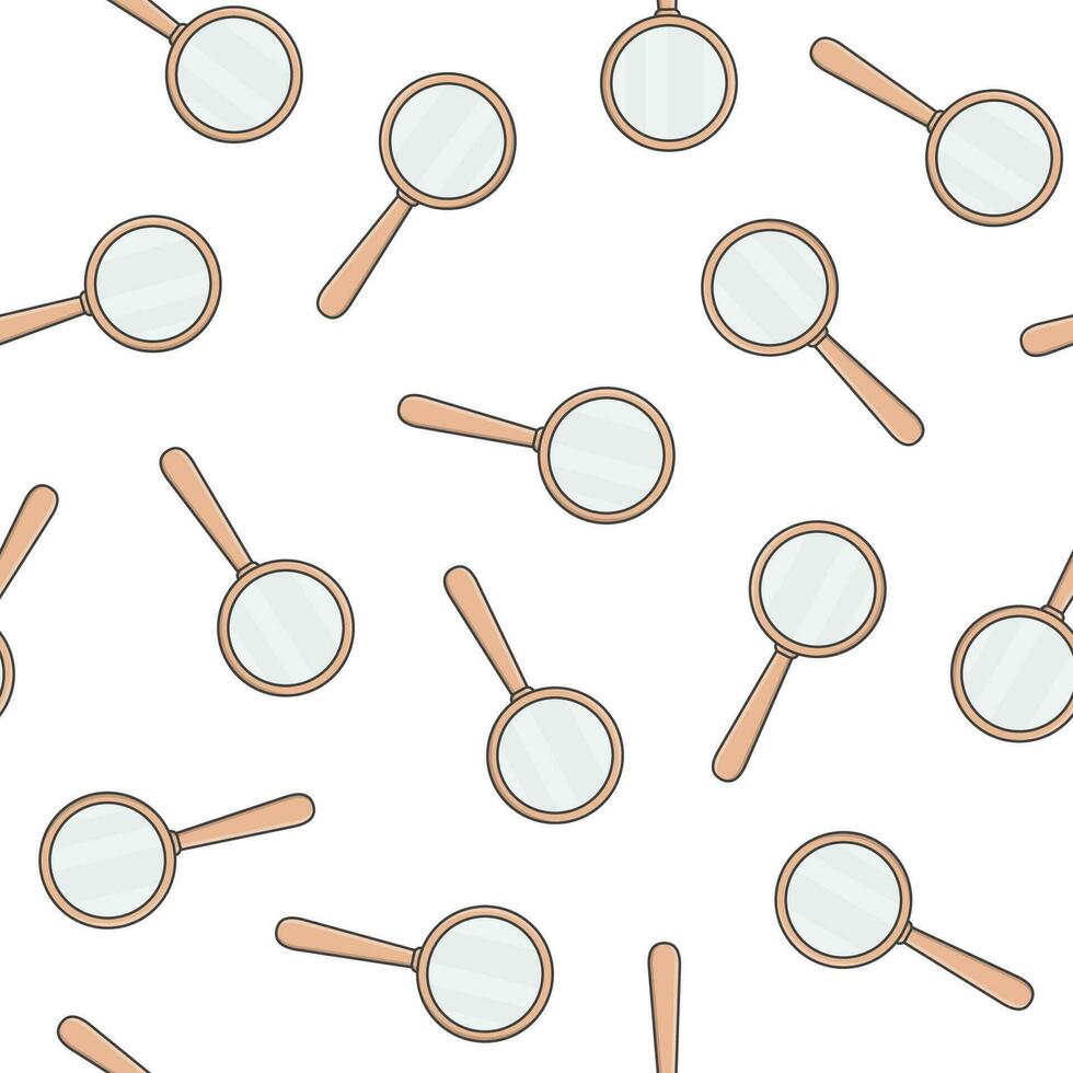 Magnifying Glass With Wooden Handle Seamless Pattern On A White Background. Magnifier Icon Vector Illustration