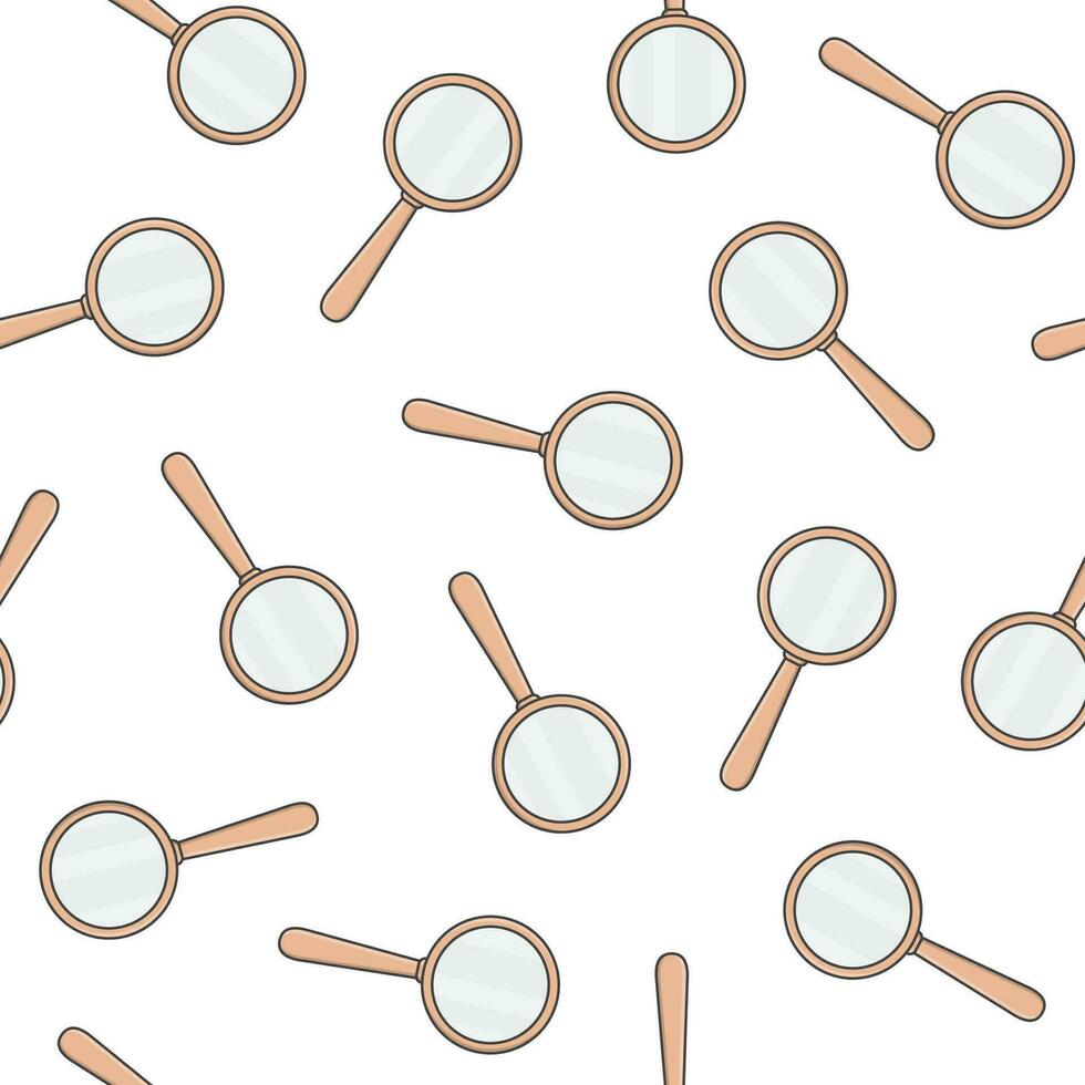 Magnifying Glass With Wooden Handle Seamless Pattern On A White Background. Magnifier Icon Vector Illustration