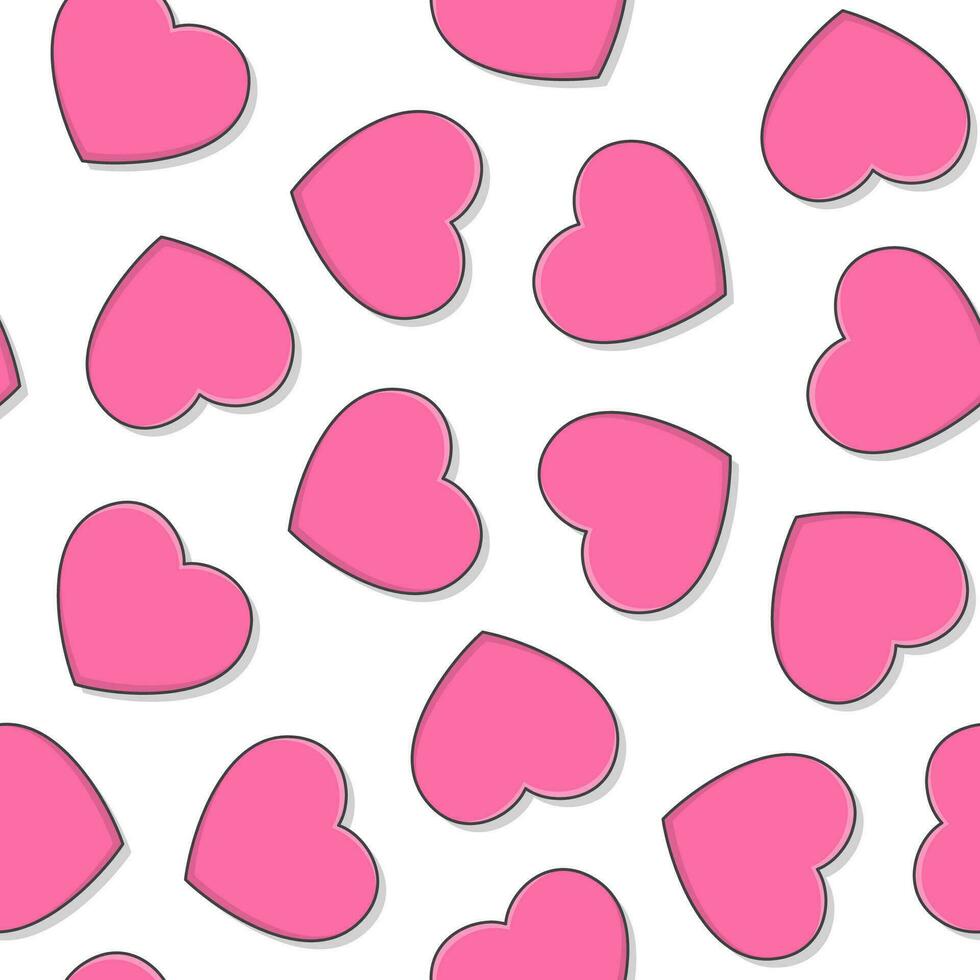 Love Heart Seamless Pattern On A White Background. Pink Heart Icon Vector Illustration
