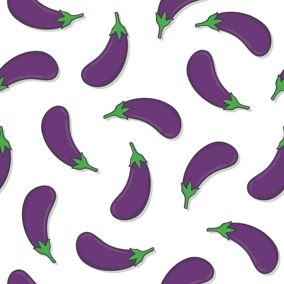 Eggplant Seamless Pattern On A White Background. Fresh Eggplant Icon Vector Illustration