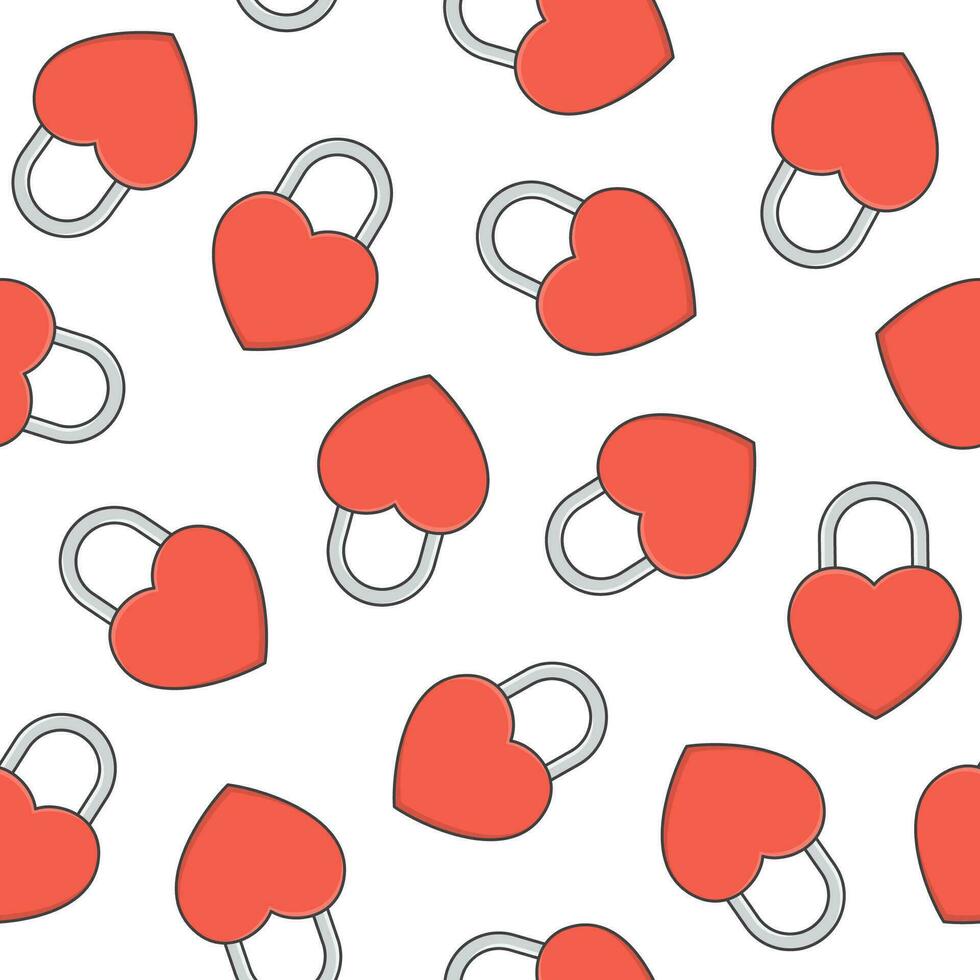 Love Heart Padlock Seamless Pattern On A White Background. Padlock Icon Illustration vector