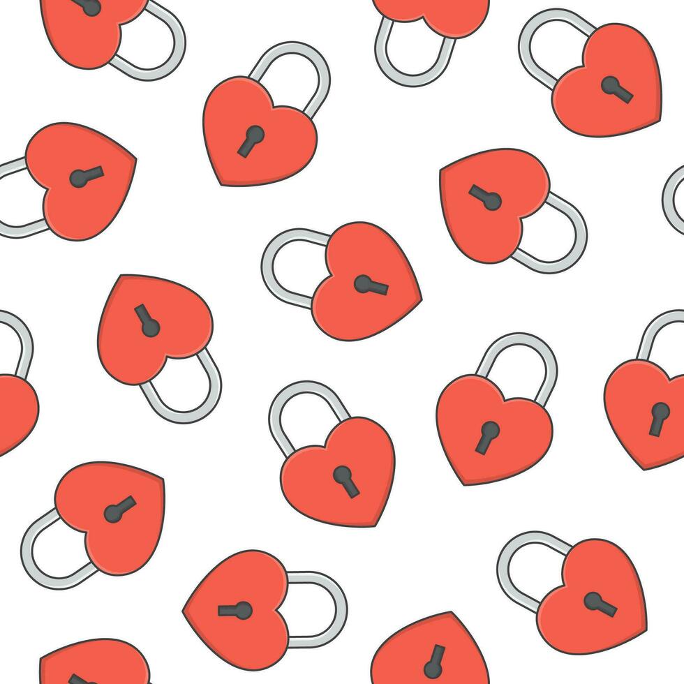 Love Heart Padlock Seamless Pattern On A White Background. Padlock Icon Vector Illustration