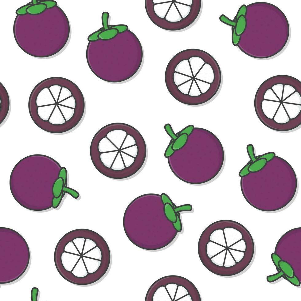 Mangosteen Fruit Seamless Pattern On A White Background. Fresh Mangosteen Theme Illustration vector