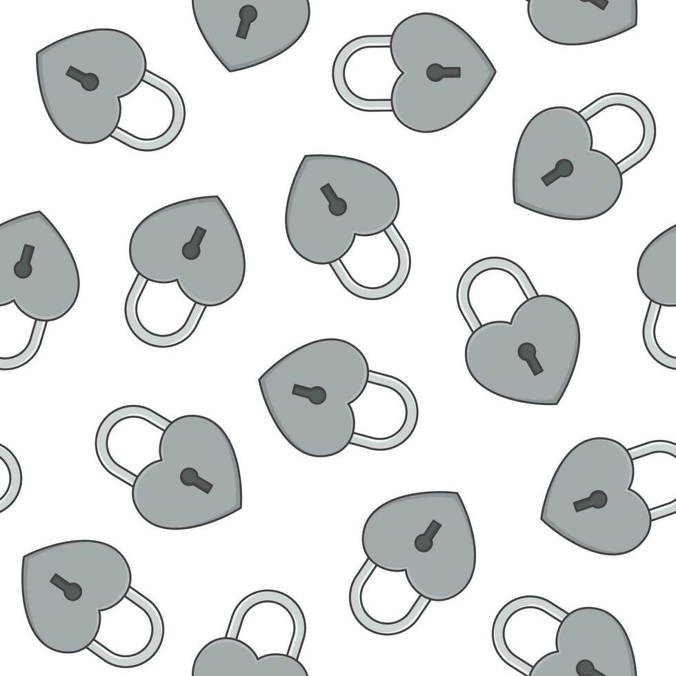 Love Heart Padlock Seamless Pattern On A White Background. Padlock Theme Illustration vector