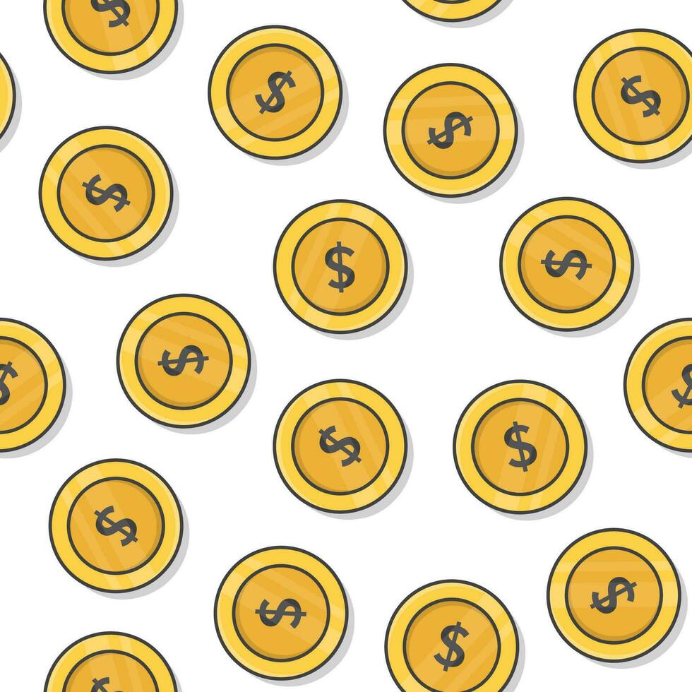 Money Coin Seamless Pattern On A White Background. Gold Coins Icon Vector Illustration