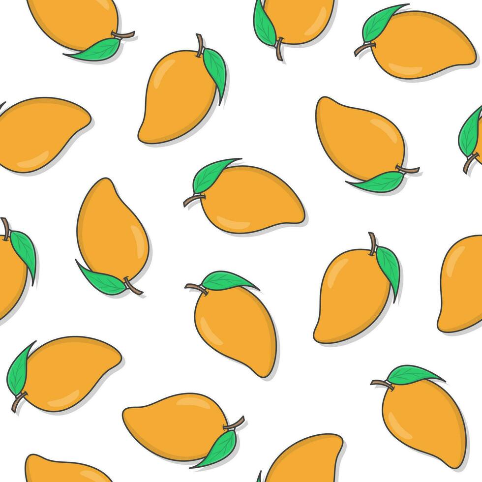 Mango Fruit Seamless Pattern On A White Background. Fresh Mango Theme Illustration vector