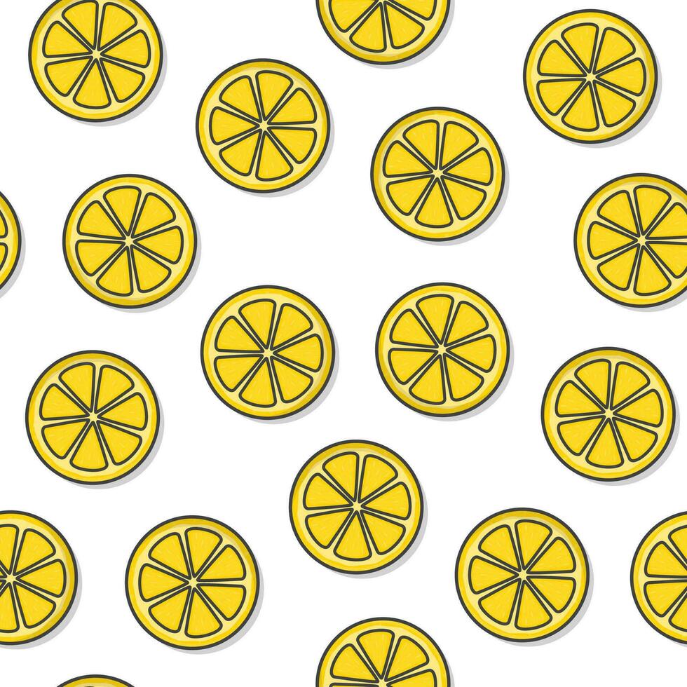 Lemon Fruit Seamless Pattern On A White Background. Slice Lemon Theme Illustration vector
