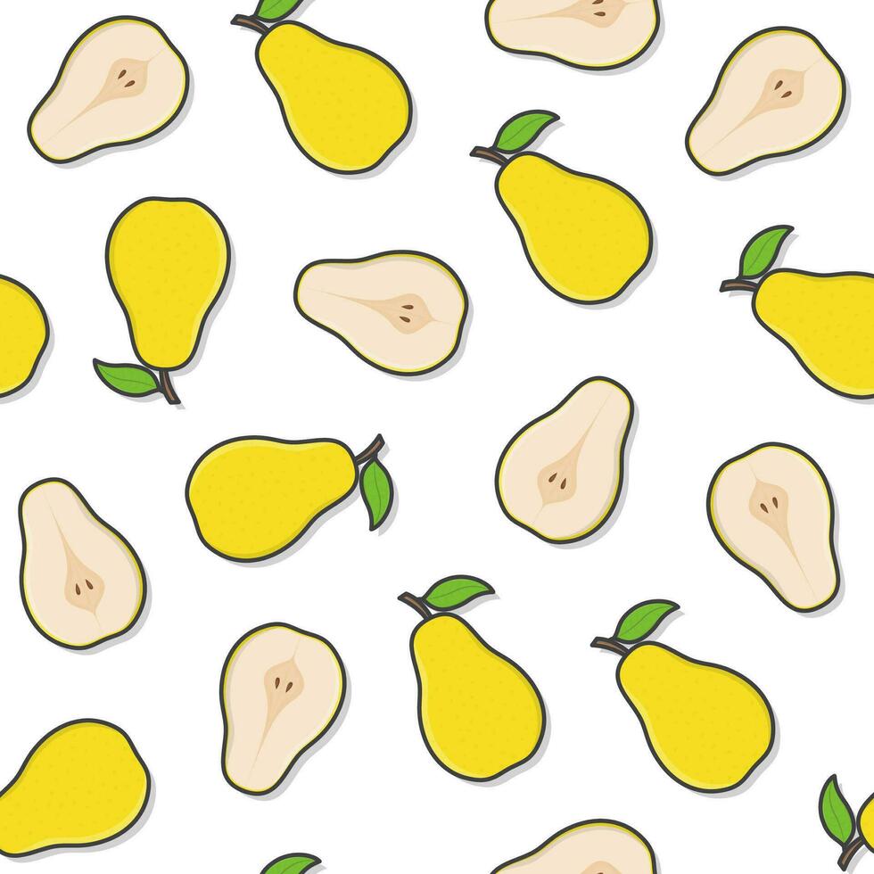 Pear Fruit Seamless Pattern On A White Background. Fresh Pear Theme Icon Illustration vector