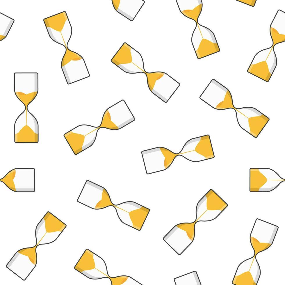 Sand Hourglass Seamless Pattern On A White Background. Sandglass Timer Theme Vector Illustration