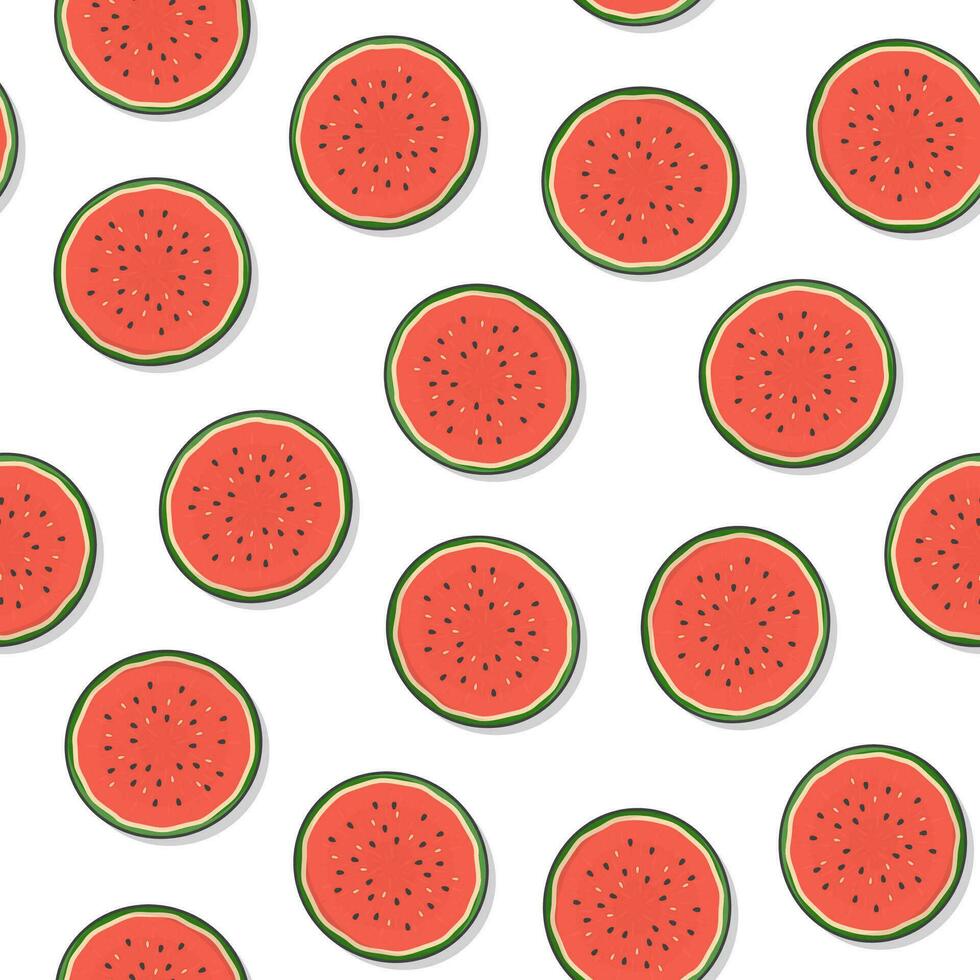 Watermelon Fruit Seamless Pattern On A White Background. Slice Watermelon Illustration vector