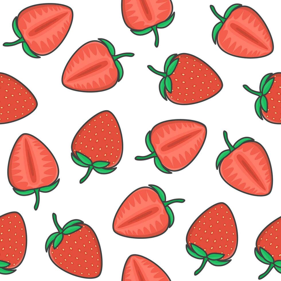 Strawberries Seamless Pattern On A White Background. Fresh Strawberry Theme Illustration vector