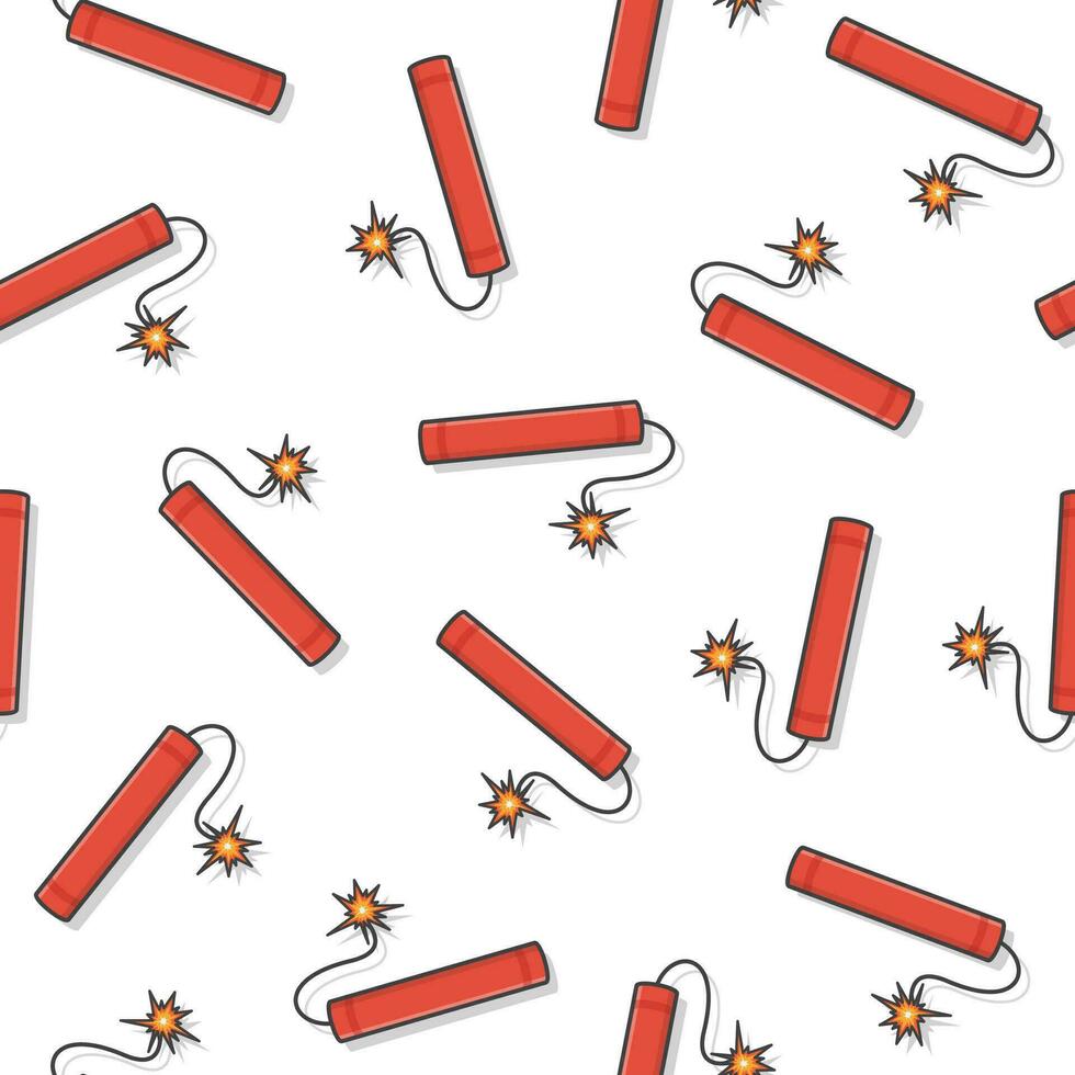 Explosive Dynamite Seamless Pattern On A White Background. Dynamite, Grenade, And Bomb Icon Vector Illustration