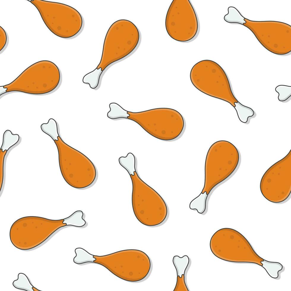 Fried Chicken Leg Seamless Pattern On A White Background. Fried Drumpstick Icon Vector Illustration