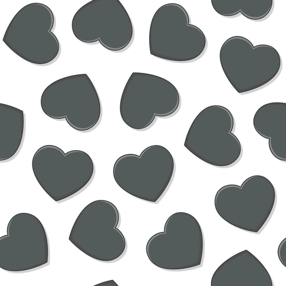 Love Heart Seamless Pattern On A White Background. Black Heart Icon Vector Illustration
