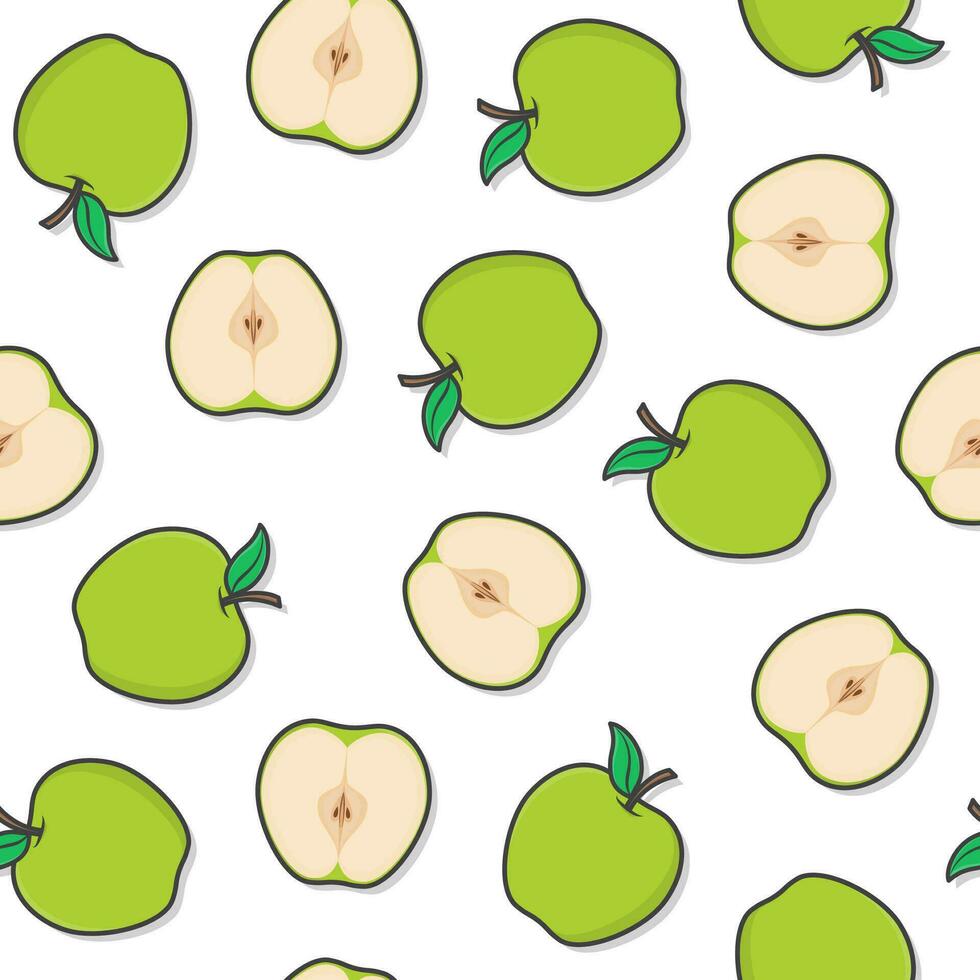 Apple Fruit Seamless Pattern On A White Background. Fresh Green Apple Theme Illustration vector