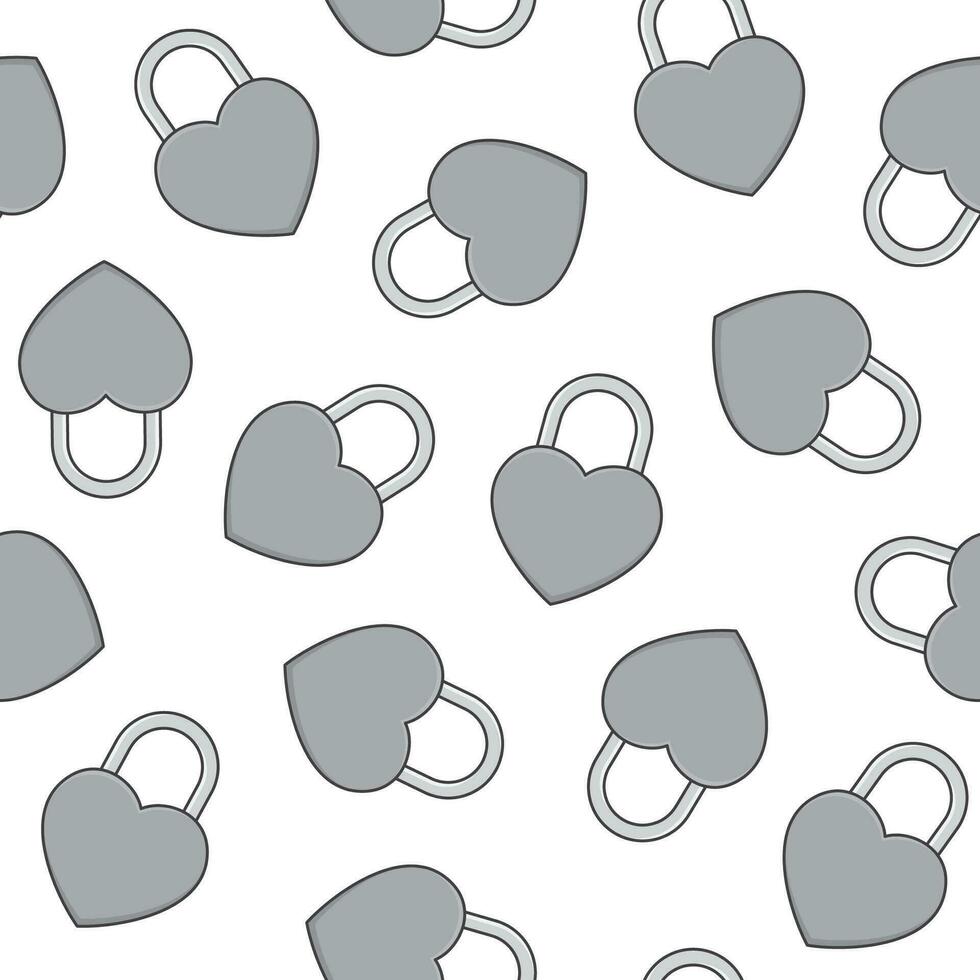 Love Heart Padlock Seamless Pattern On A White Background. Padlock Illustration vector