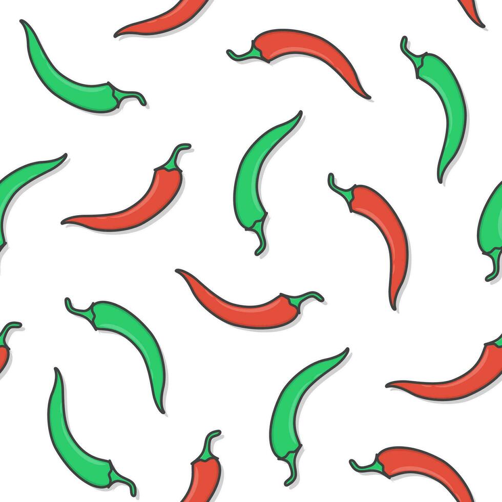Chili Pepper Seamless Pattern On A White Background. Fresh Chili Pepper Theme Icon Illustration vector