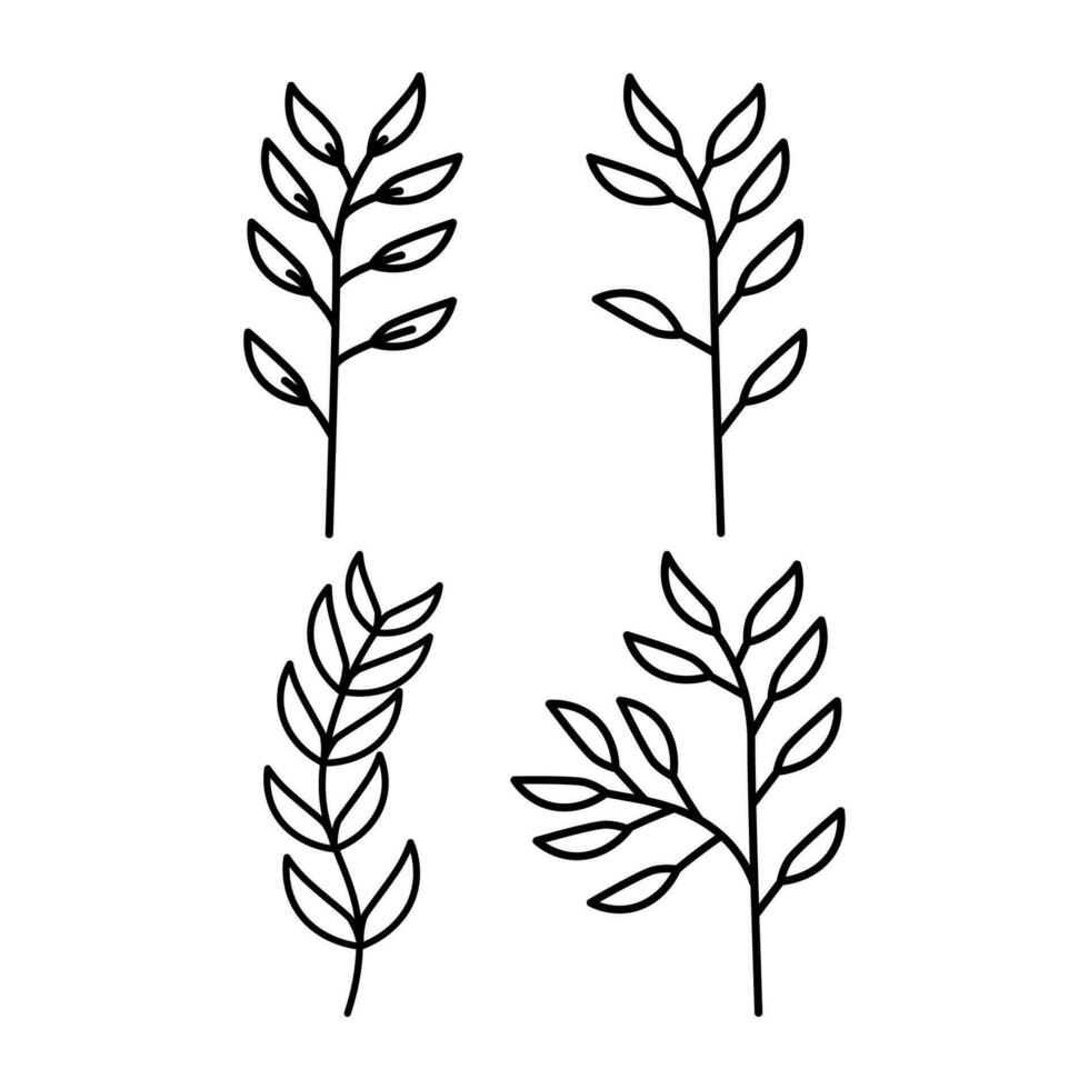 Leaf Line Art Element Vector Set . Botanical Element Vector . Aesthetic Leaf Line