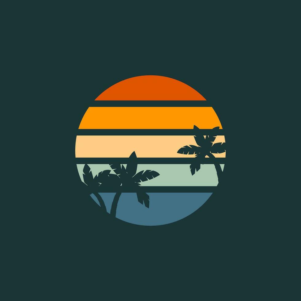 Retro Sunset Logo Element Vector Template . Sunset Logo Element . Travel Logo
