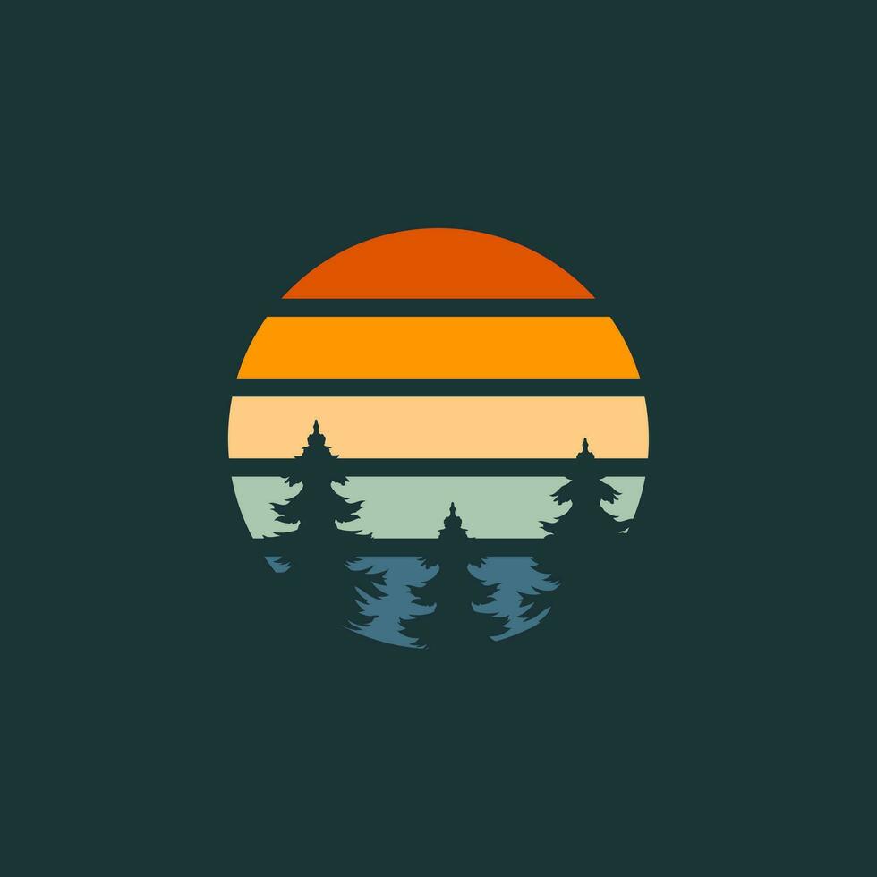 Retro Sunset Logo Element Vector Template . Sunset Logo Element . Travel Logo