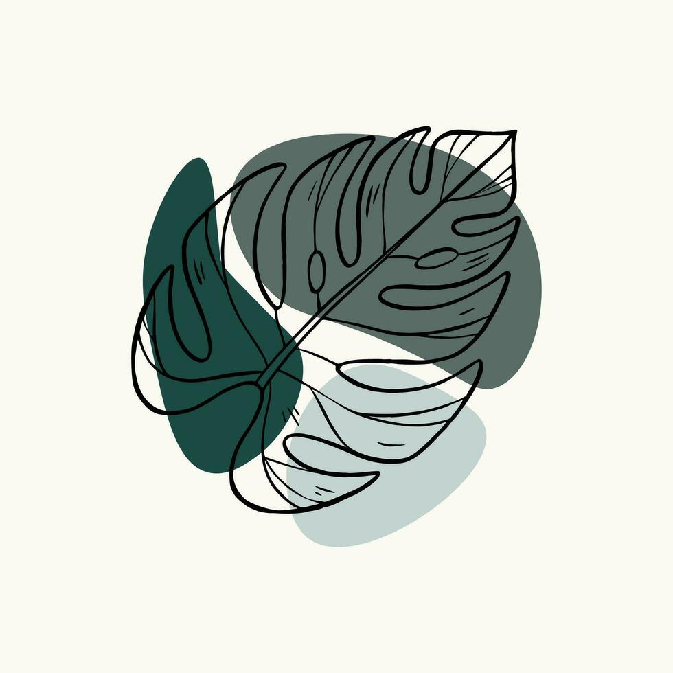 Monstera Leaf Aesthetic Shape Element . Tropical Abstract Aestehtic . Monstera Leaf Canvas Template . vector