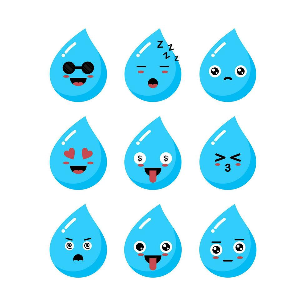 Water Emoticon Illustration Vector Set , Water Character , Water Emoji Set