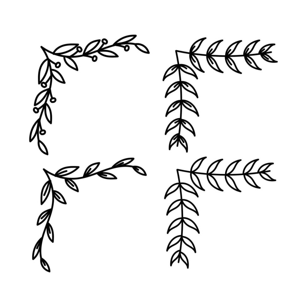 Aesthetic Leaf Line Frame Corner Border Element Vector , Decoration Flower Element