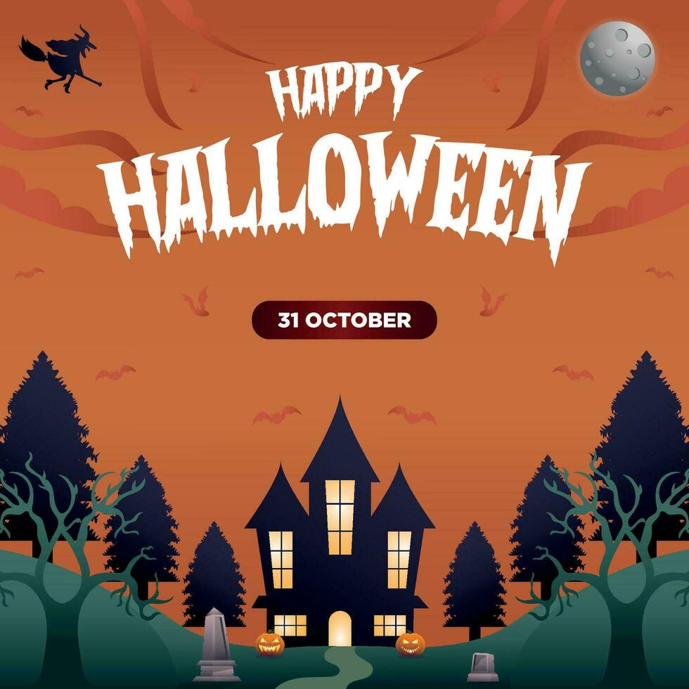 Vector Square Happy Halloween Background Template