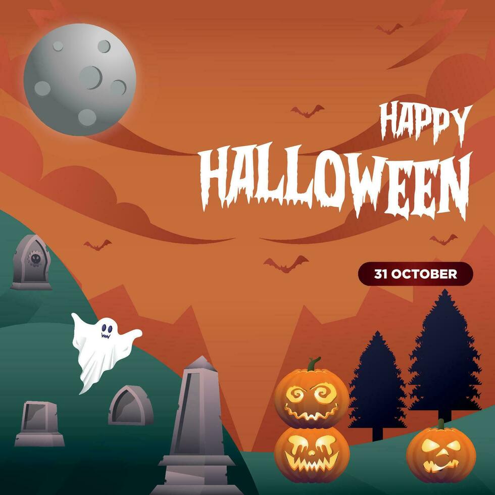 Vector Square Happy Halloween Background Template